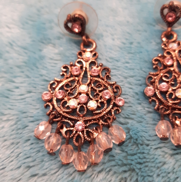 Rose Gold Crystal Chandelier Earrings Y2K - Picture 3 of 3